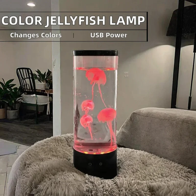 custom.LED Color-Changing Jellyfish Lamp USB Powered 8 Inch Aquarium Decor Living Room Halloween New Year Home Par