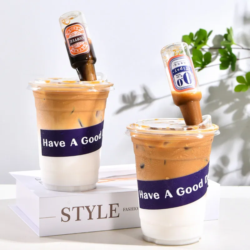 

20pcs Small wine coffee latte bottle disposable slightly drunk milk tea juice cold drink pet plastic cup with lid and straw