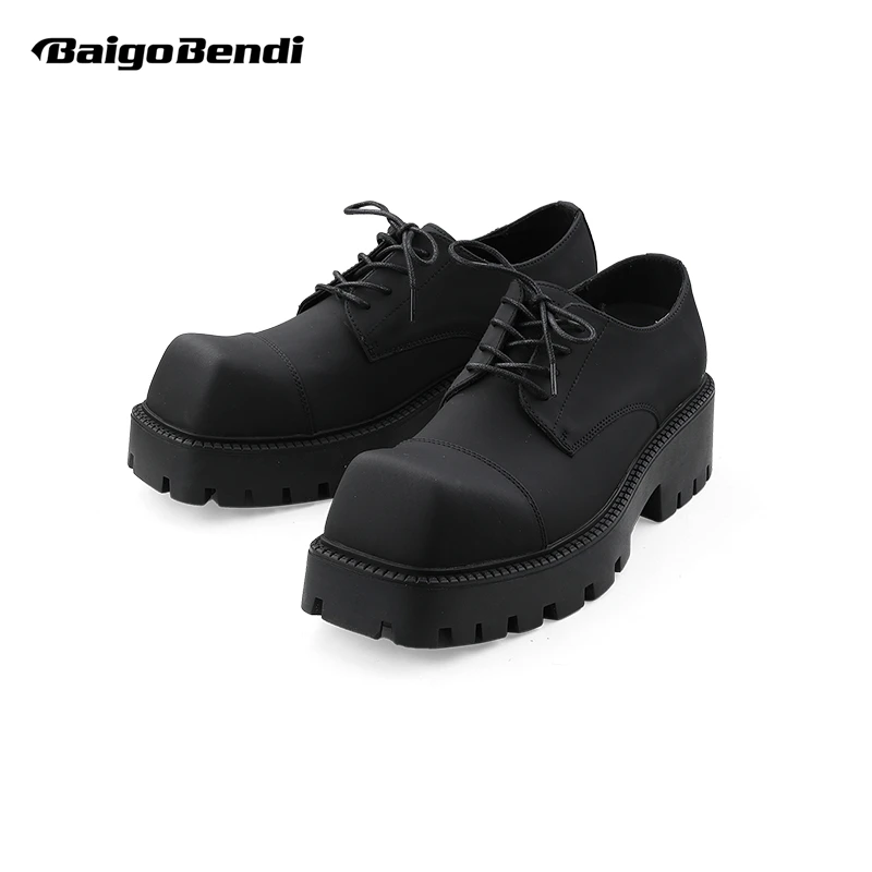 Us Size Men's New Thick-sole Sponge Cake Heightened Flatform Casual Young Man Big Square Toe Oxfords