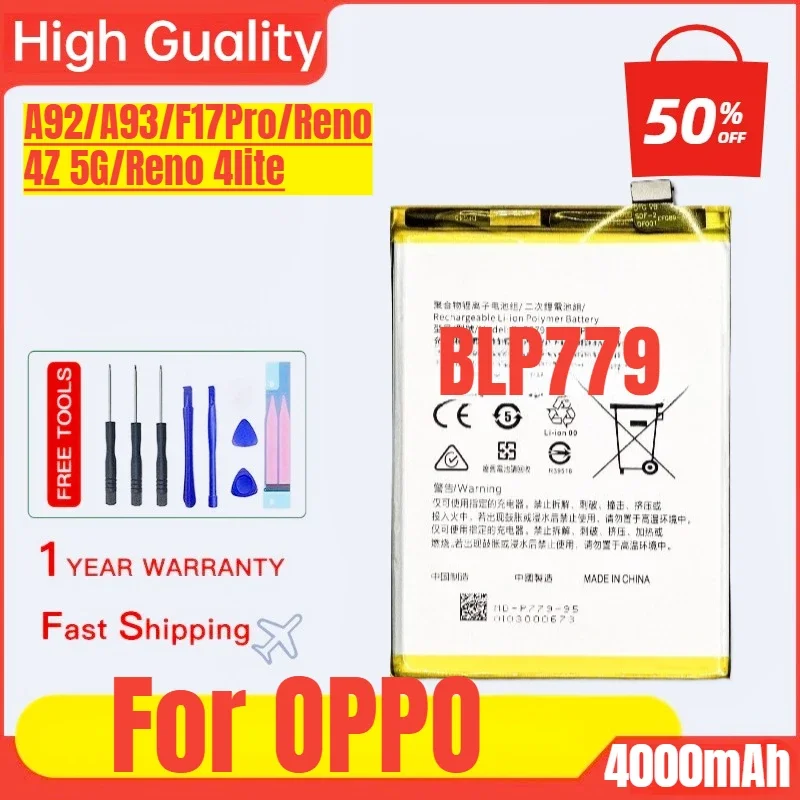 BLP779 for OPPO A92/A93/F17Pro/Reno 4Z 5G/Reno 4lite Mobile Phone Battery High Capacity Battery Replacement Bateria with Tools