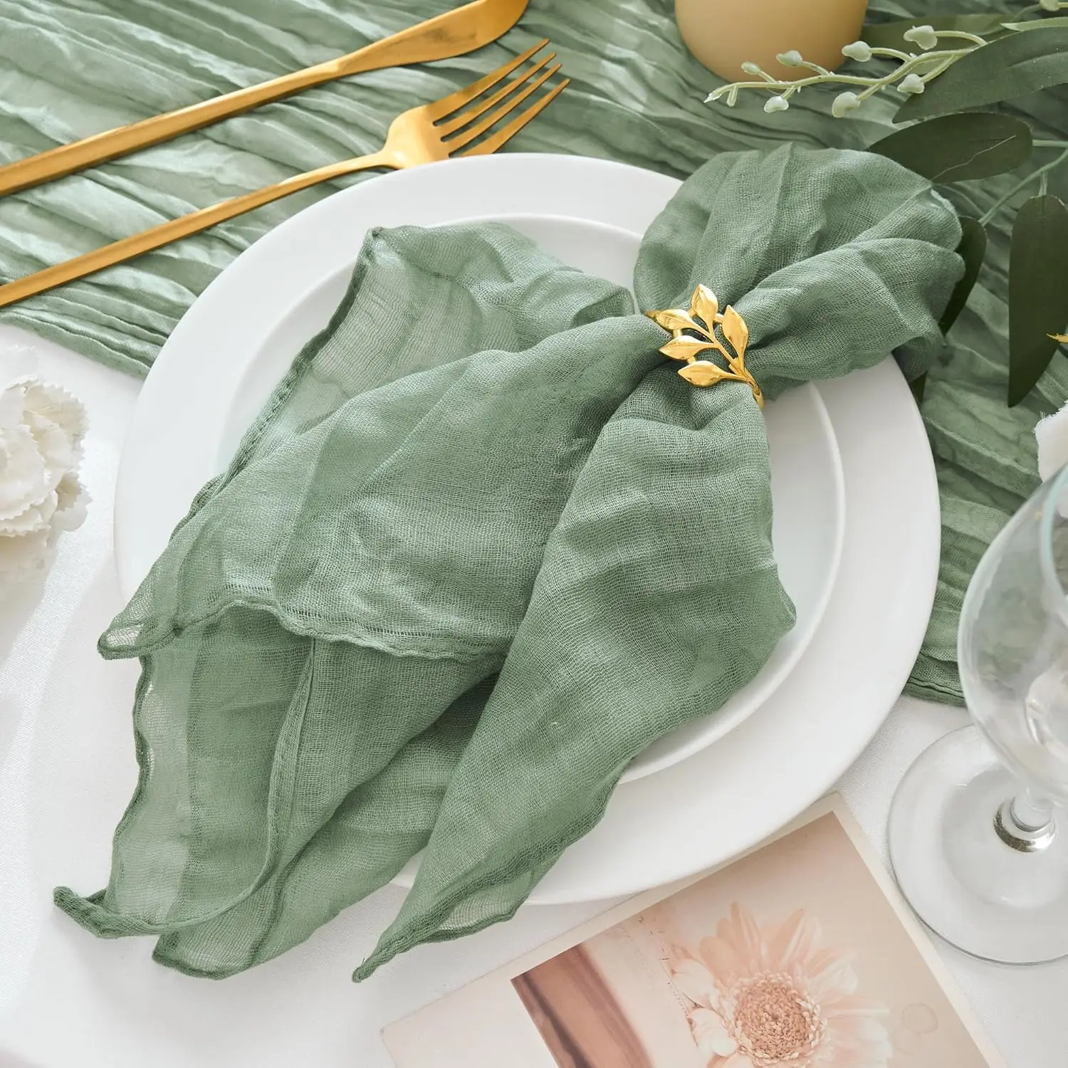 

1/6/12Pack Gauze Cheesecloth Napkins 19.7 x 19.7 with Wrinkled Decorative for Home Wedding Baby Shower Rustic Table Decorationc