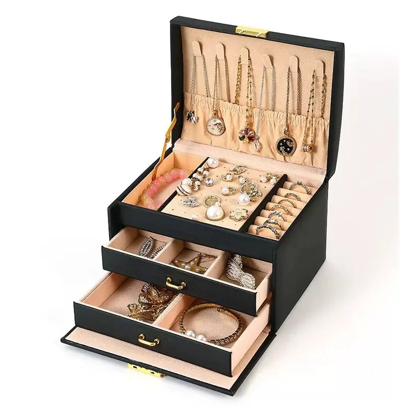 Abschließbare Dreischichtige Schmuckbox Multifunktionale Schmuckaufbewahrung Organizer-Etui – Detail 10