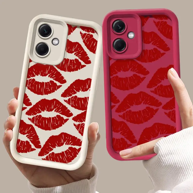 Sexy Girl Red Black Lips Kiss Phone Case for Xiaomi Redmi 9A 9C 10 10C 10A 12 12C A1 A2 Soft silicone Shockproof Back Cover