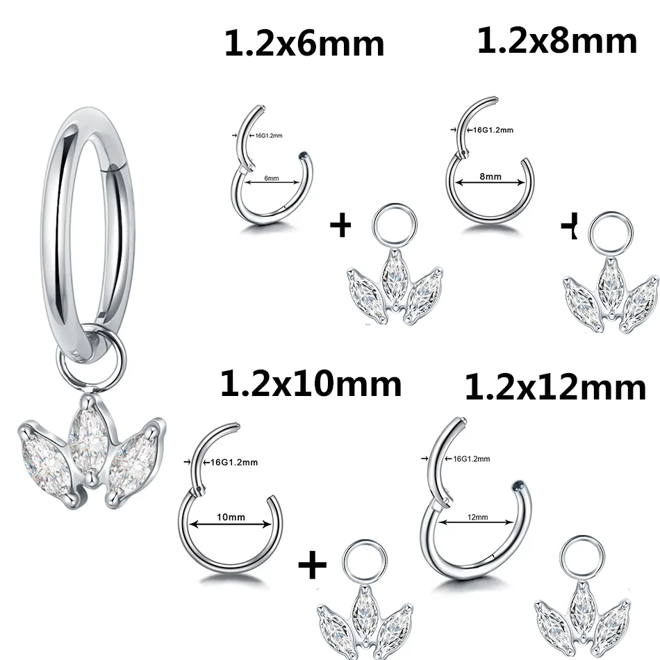 1pcs 6/8/10/12mm Titanium Waterdrop CZ Huggies Hoop Earrings for Women Pendant Cartilage Rook Earring Piercing Body Jewelry view 3