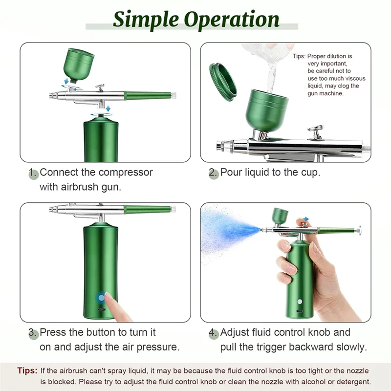 مجموعة A94E-Airbrush مع ضاغط، مسدس هواء غير قابل للانسداد مع فوهة 0.3 مم ومجموعة فرشاة تنظيف للمكياج، فن الأظافر