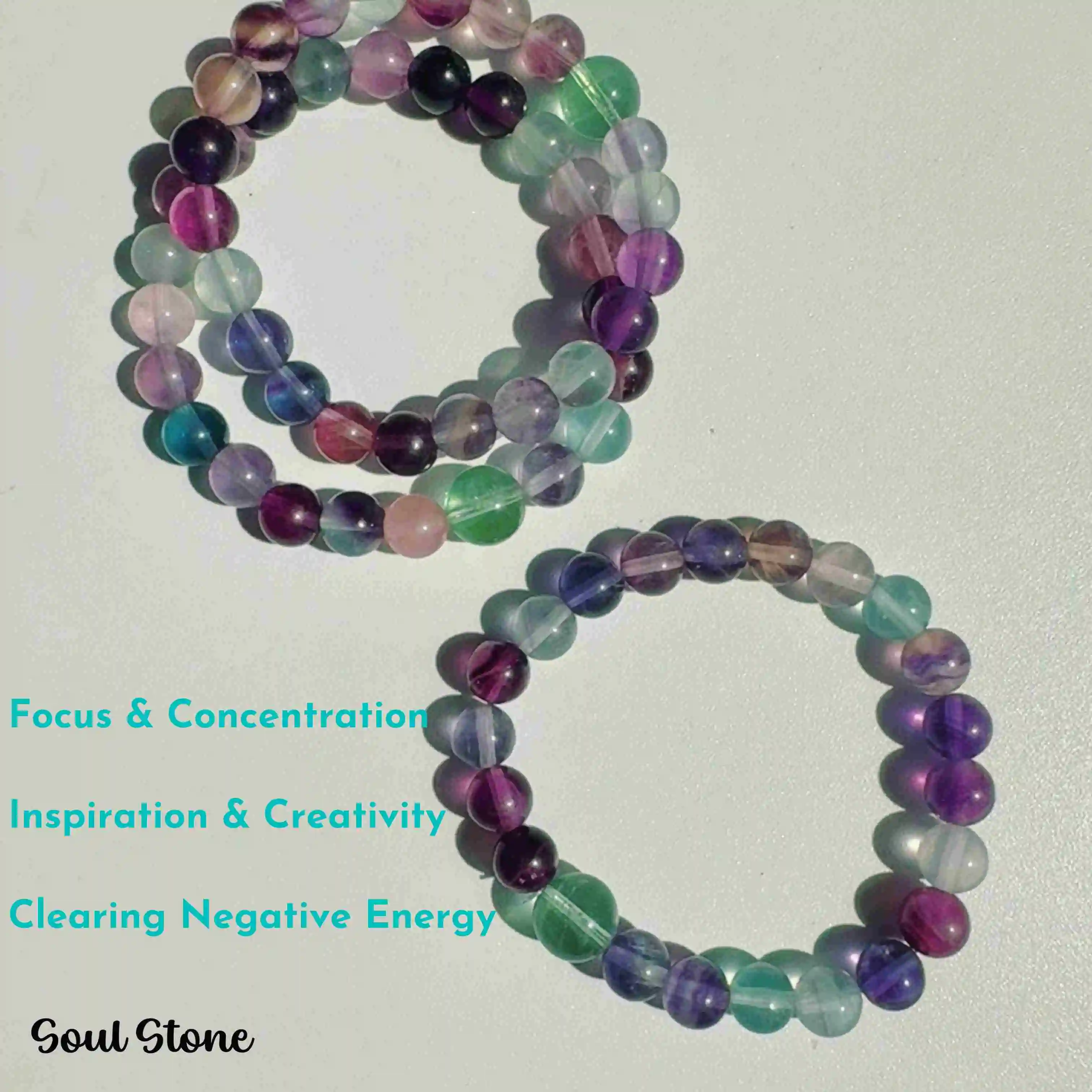 

Soul Stone Handmade Natural Fluorite Crystal Bracelet for Creative Focus & Clarity Healing Crystal