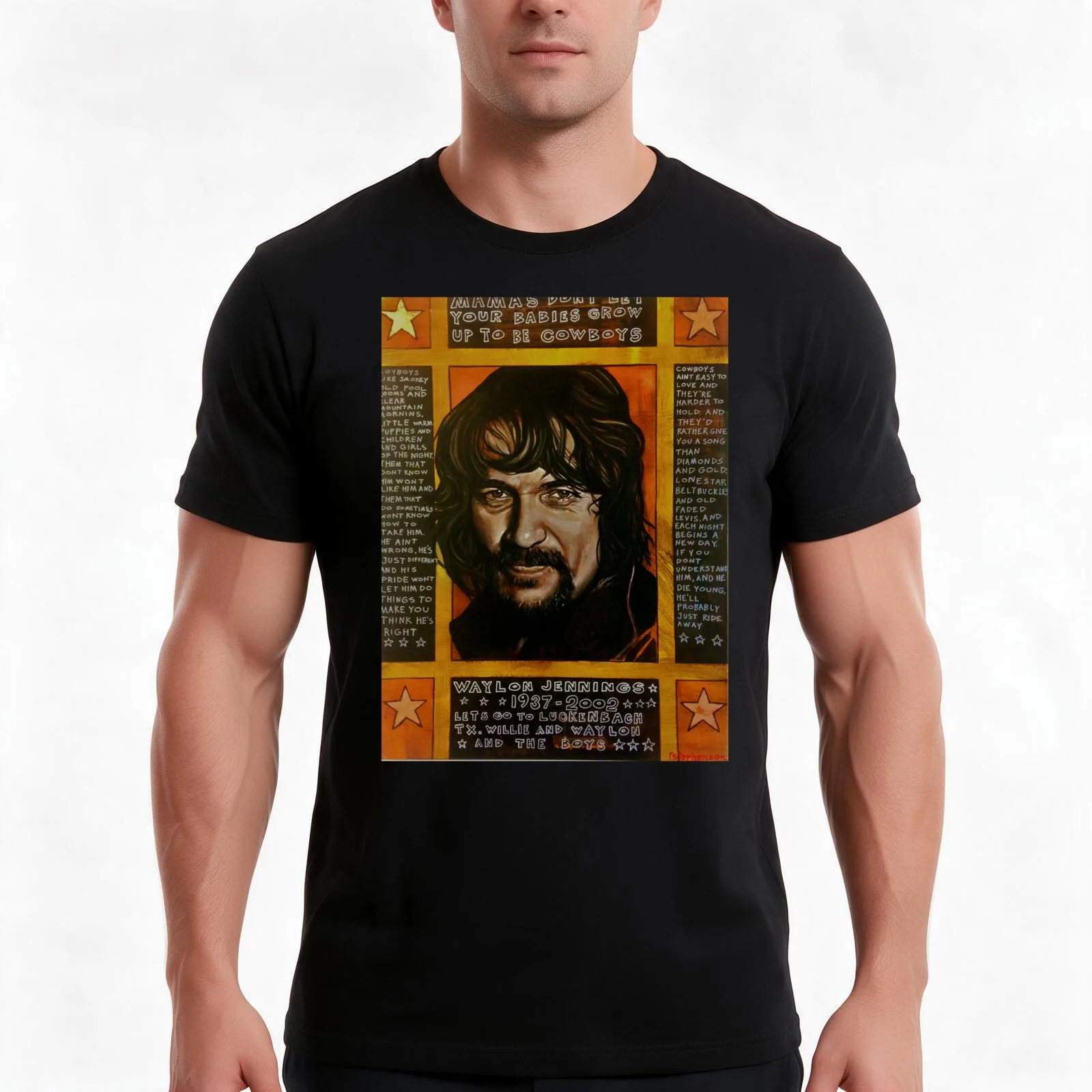 Waylon T-Shirt, Summer Casual Cotton Tee, Oversized Streetwear Tops, Vintage Graphic Print, Loose Fit Short Sleeve, 100% Cotton