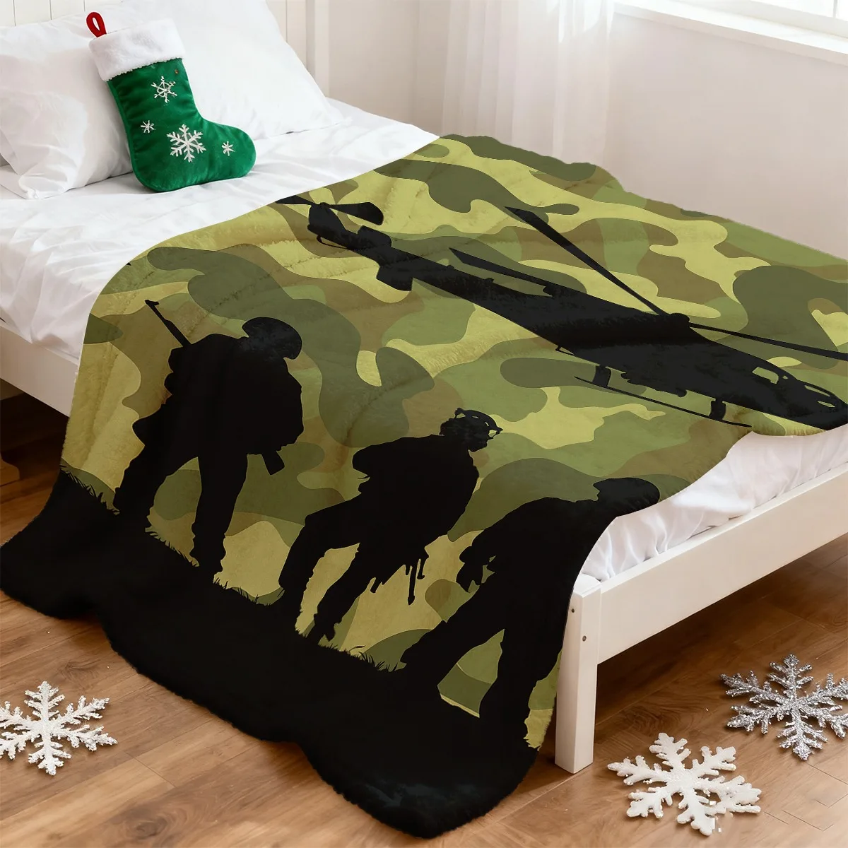 Military enthusiast camouflage pattern Flannel printed blanket suitable for all seasons for living room office sofa and travel
