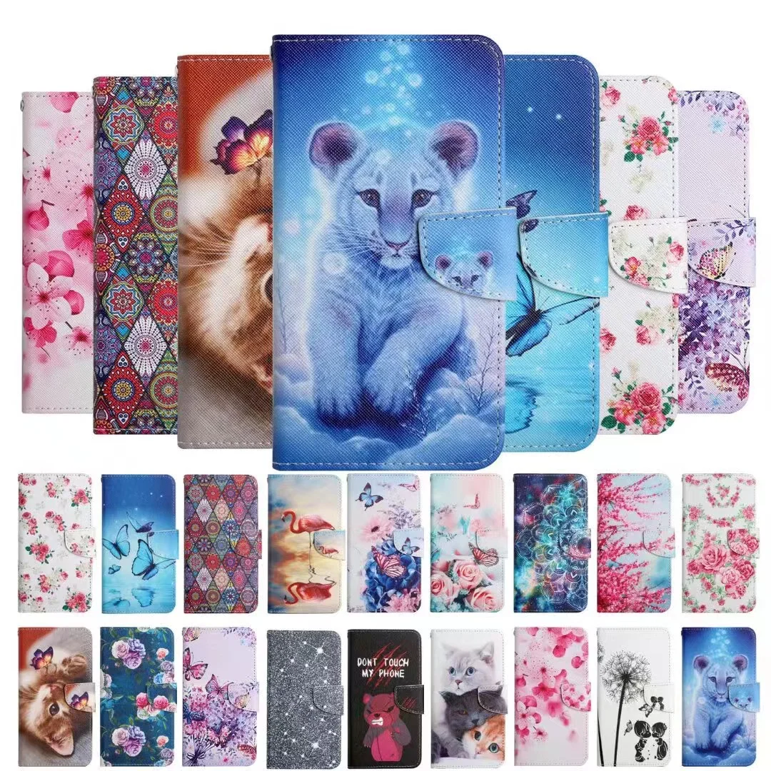 5PE* Leather Case Anti-fall Printing Card Insertion Flip Cover Protective Case For Samsung Galaxy J330 J530 J730