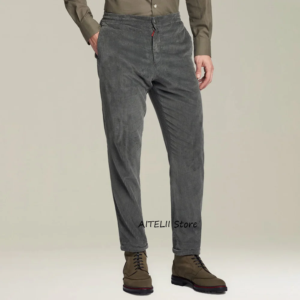 

Men's Trousers Work Pants for Man Business Casual Corduroy Fabric Straight Leg Trouser Tailoring Classic Clothing