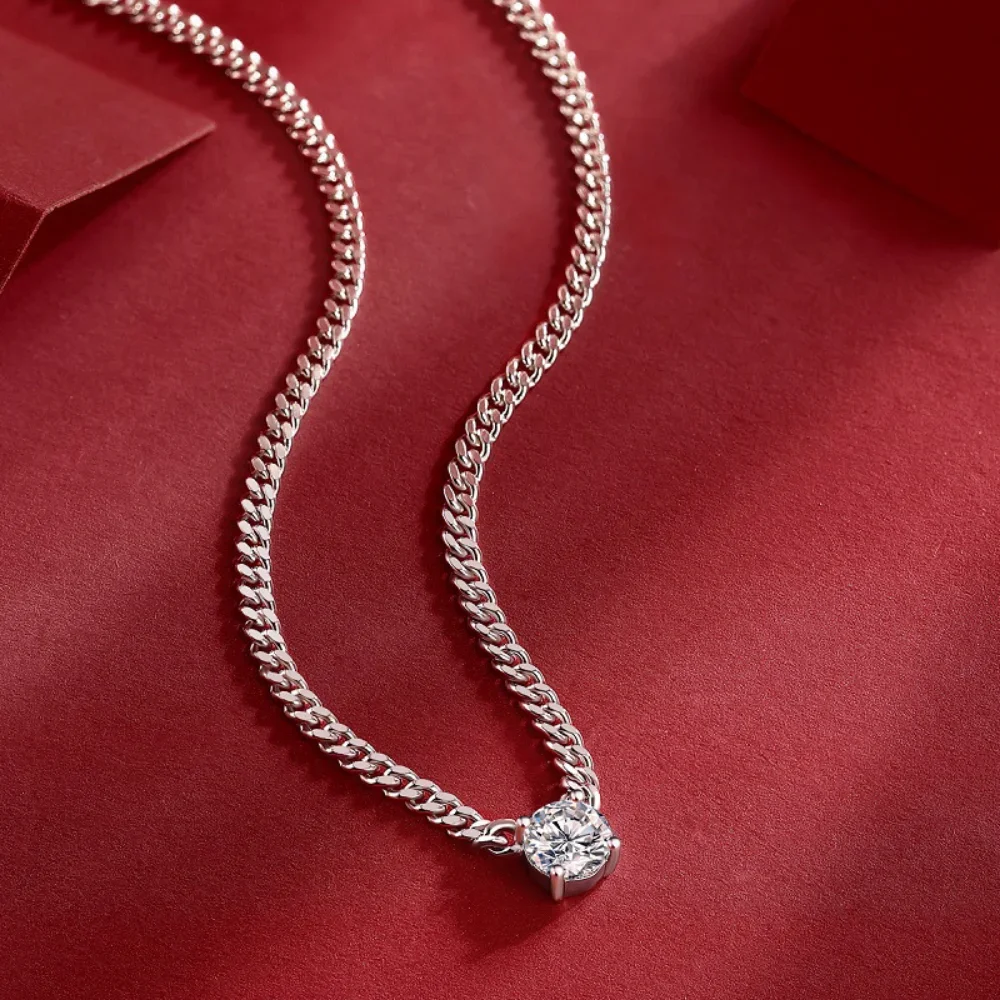 

LinkerLove 1ct Moissanite Cuban Pendent Necklace Women Diamond Clavicle Chain S925 Silver Choker Necklace Wedding Fine Jewelry