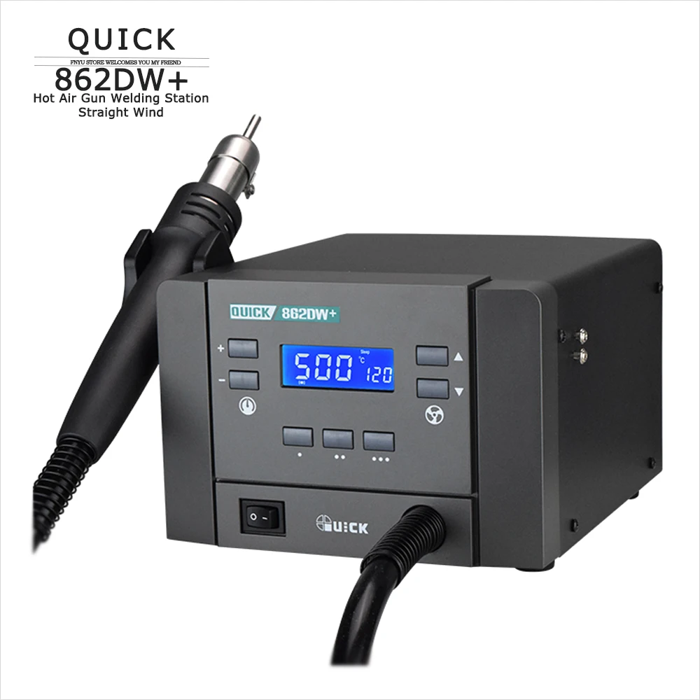 Stazione di saldatura con display LCD QUICK 862DA+/862DW+ Brushless Smart Stay Pistola ad aria calda Ciclone/Stazione di rilavorazione per saldatura a vento dritto