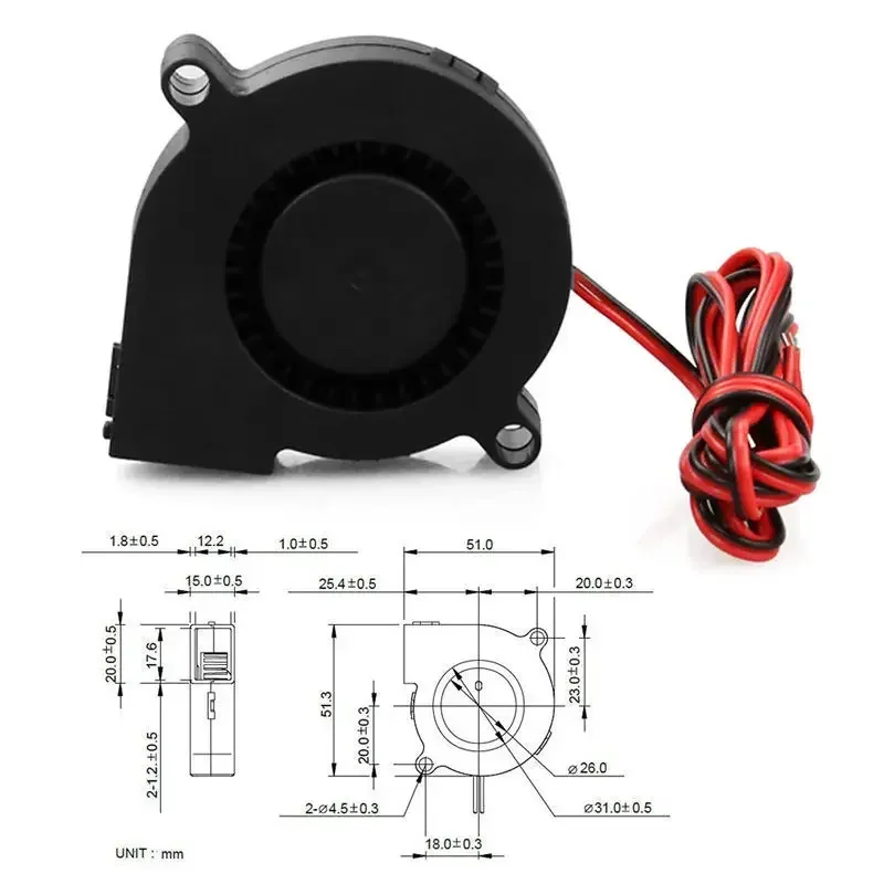 For 3D Printer Cooling Fan 6500±10%RPM Blower Cooling Fan Oil bearing Black 0.18A 100cm Wire DC 12V high precision