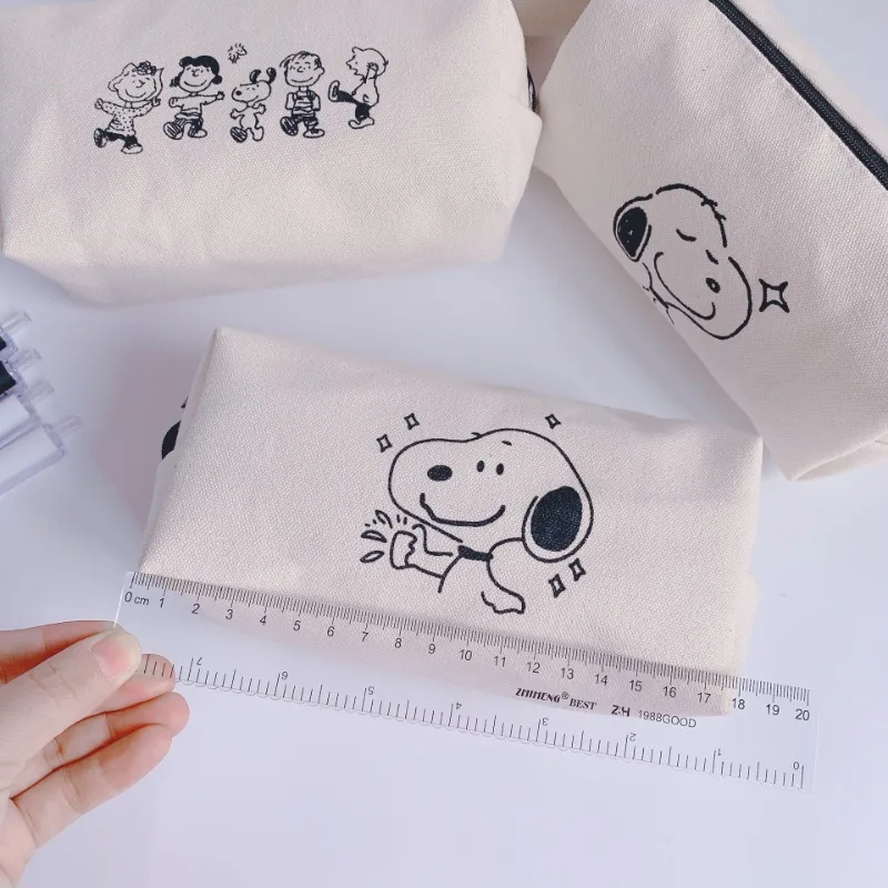 Snoopy Pencil Case Children School Stationery Organizer Pouch Cartoon Anime Office Pencilcase Canvas Stationery Hoder Pen Case