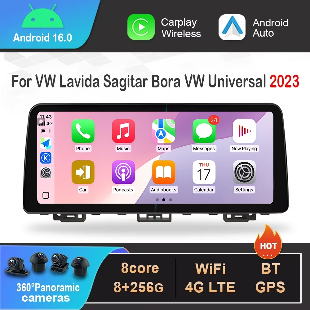 12.3 inches Android 16 for Volkswagen 2023 Lavida Sagitar Bora VW Universal Car Multimedia Radio Video Player 4G WIFI DSP Stereo