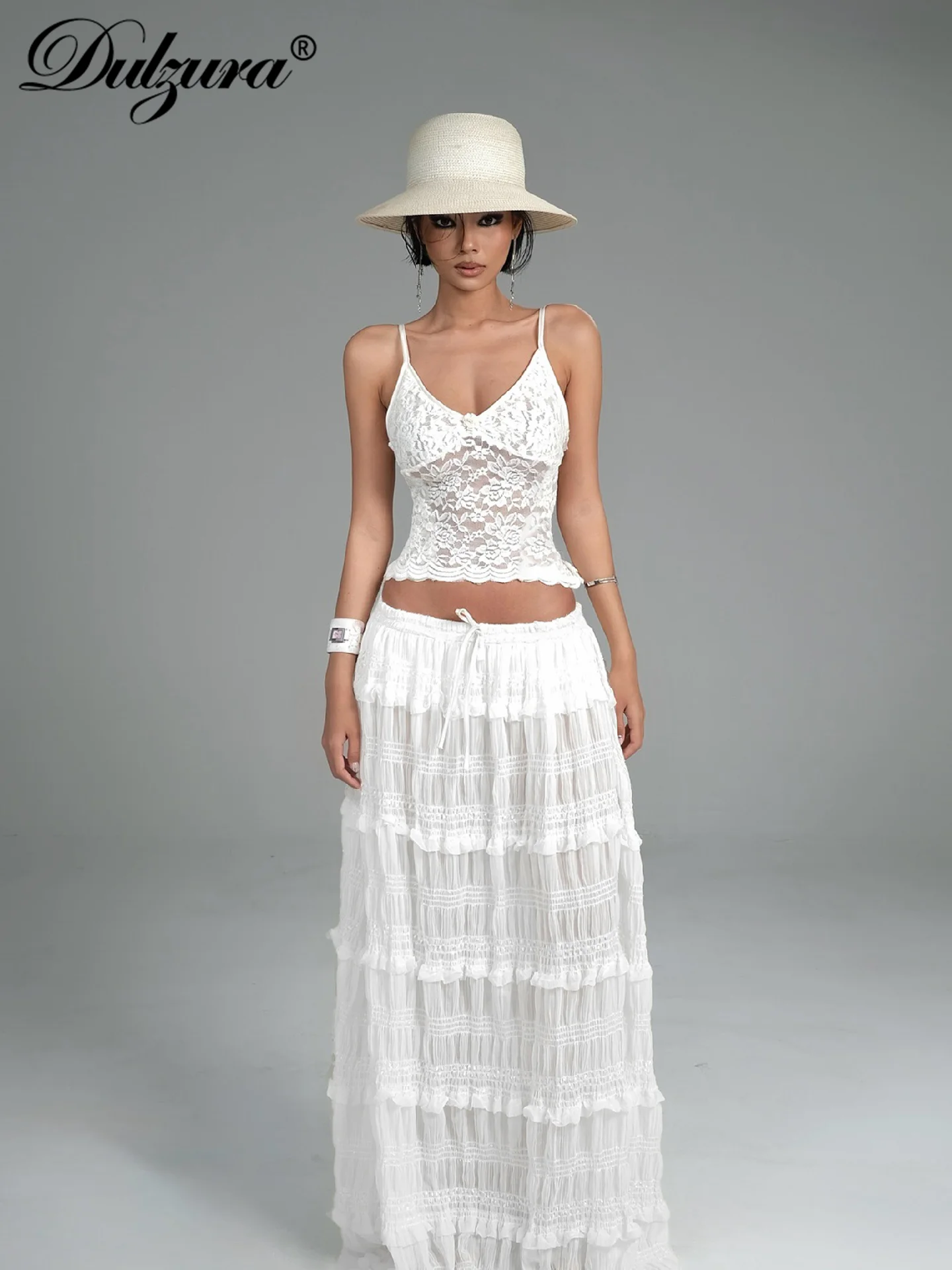 

Dulzura Women'S High Waist Loose Mesh Ruffles Maxi Skirt Solid Elegant Casual Skirt Party Club Street Summer Clothes Wholesale