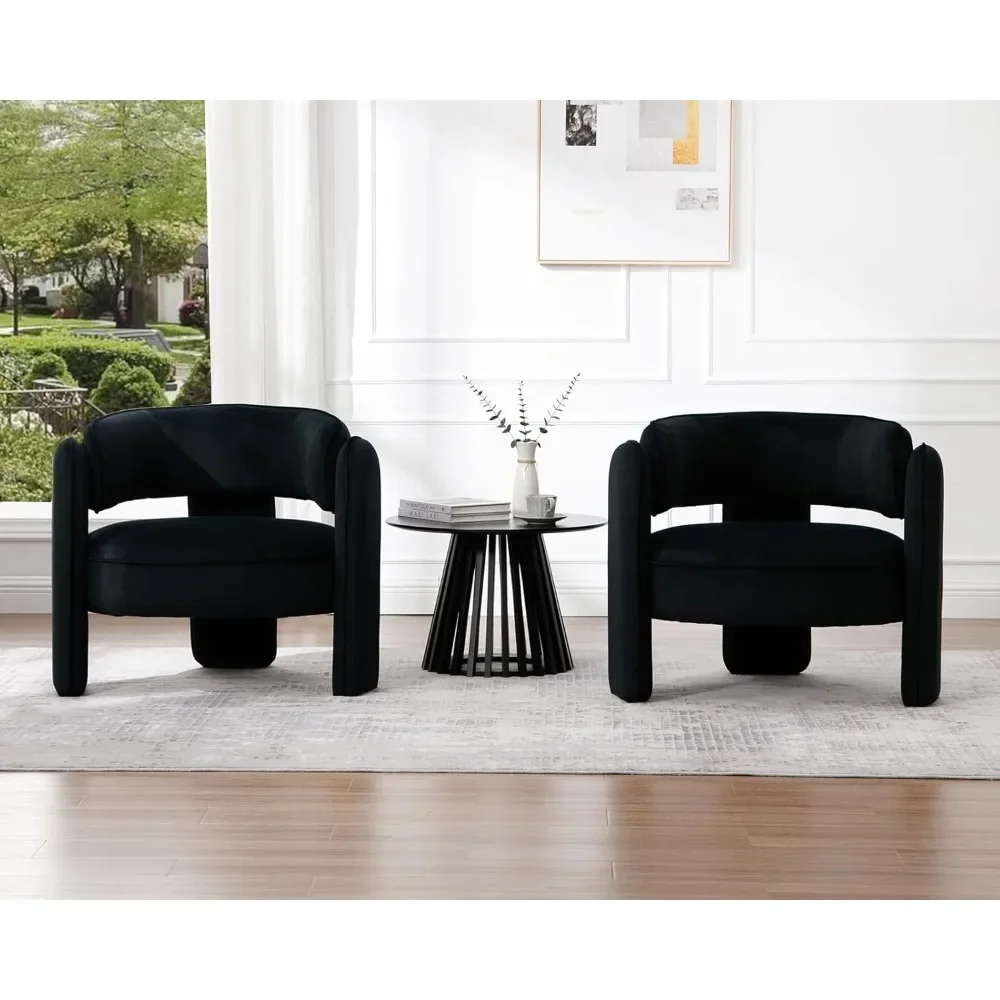 Modern Velvet Barrel Accent Chairs Set of 2 Clearance, Comfy Round Upholstered Armchairs with Open Back, Side Club Chairs