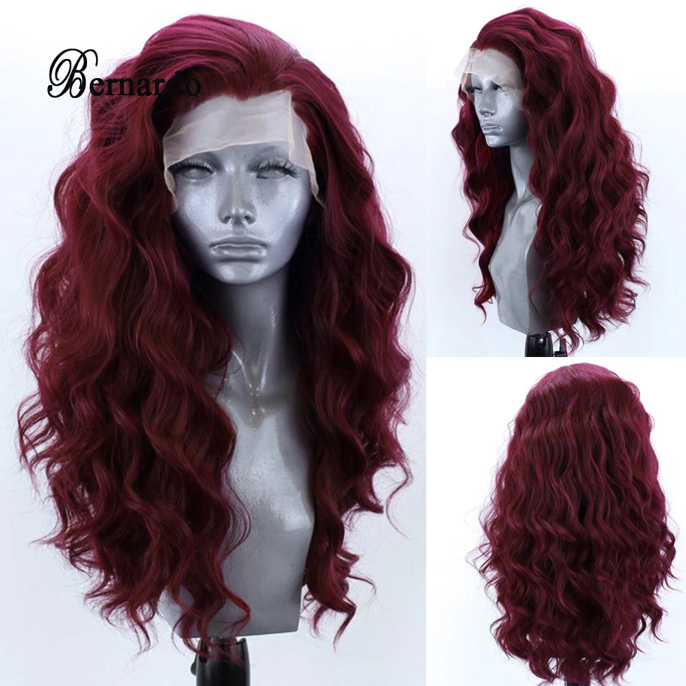 Pelucas frontales de encaje ondulado sintético para mujer, rayita desplumada con pelo de bebé, peluca frontal de encaje rojo, cabello suave, largo y ondulado