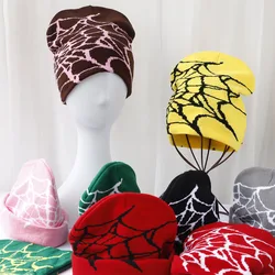 2024 New Goth Spider Web Jacquard Beanie Caps Y2K Knitted Warm Hip Hop Unisex Elastic Knit Hat Skull Cap For Women Men