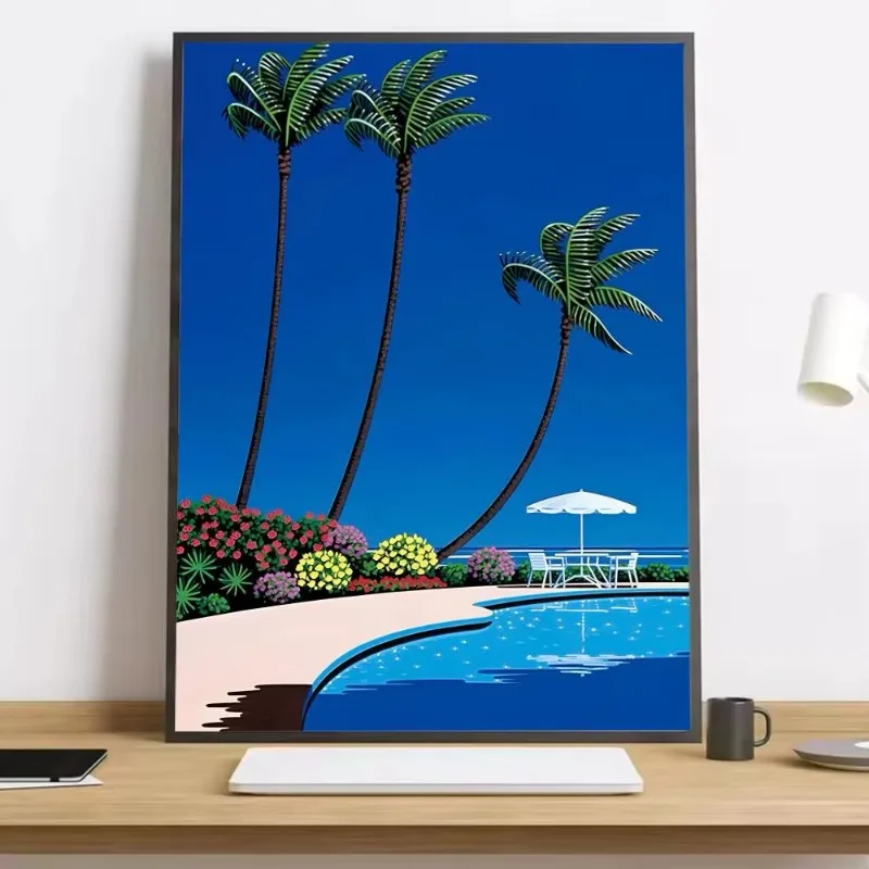 Hiroshi Nagai Vaporwave Japan Beach Painting Calligraphy HD Canvas Poster living room bedroom bar aesthetic decoration