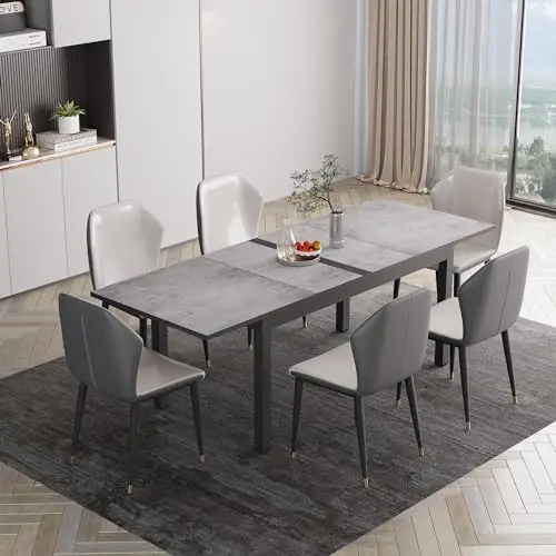 

92” Dining Room Table for 4-10 People, Large Extendable Dining Table, Rectangular Aluminum Kitchen Table for Living Room