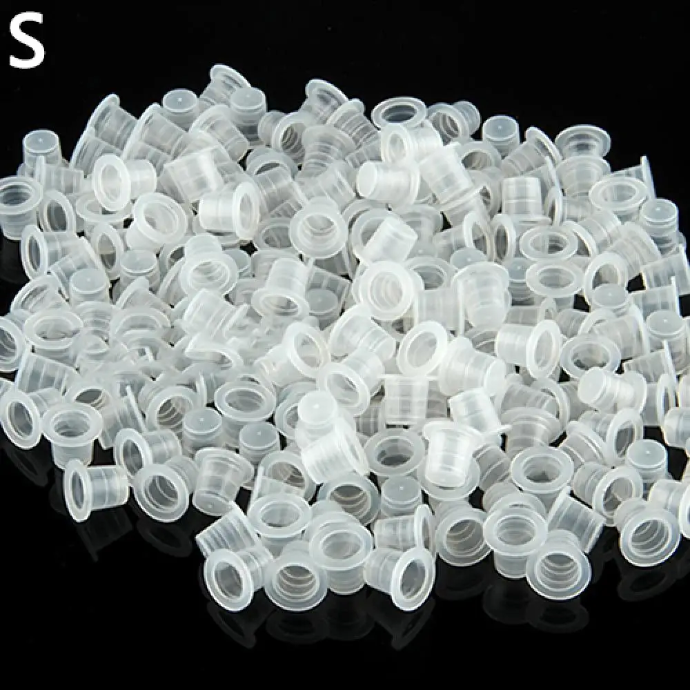 

100Pcs Small Medium Large Plastic Clear Tattoo Ink Cups Caps Pigment Supplies