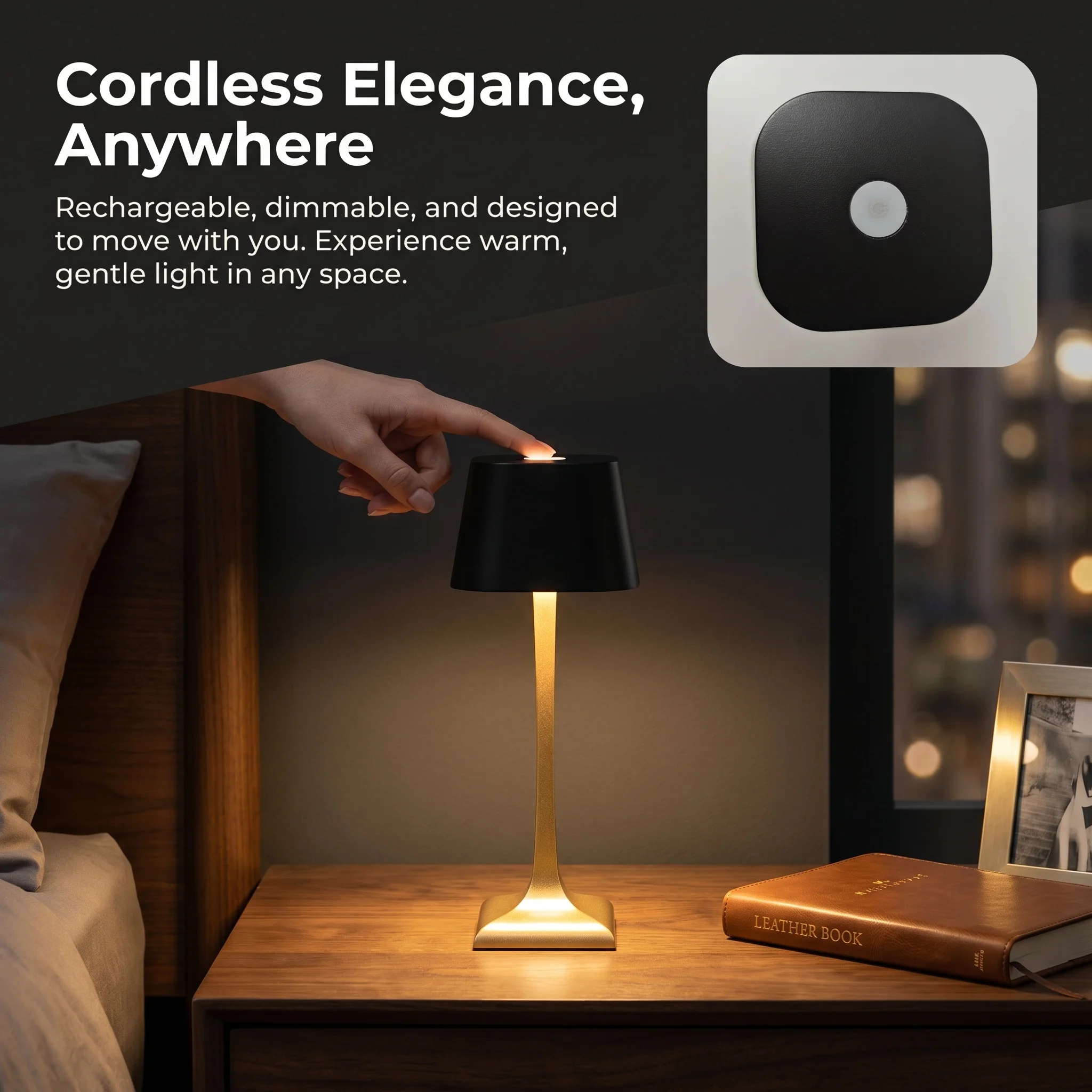 Sem Fio Recarregável Candeeiro De Mesa, Quarto Retro, Sala De Jantar, Data Decoração, LED USB, Quadrado, Decoração de Natal