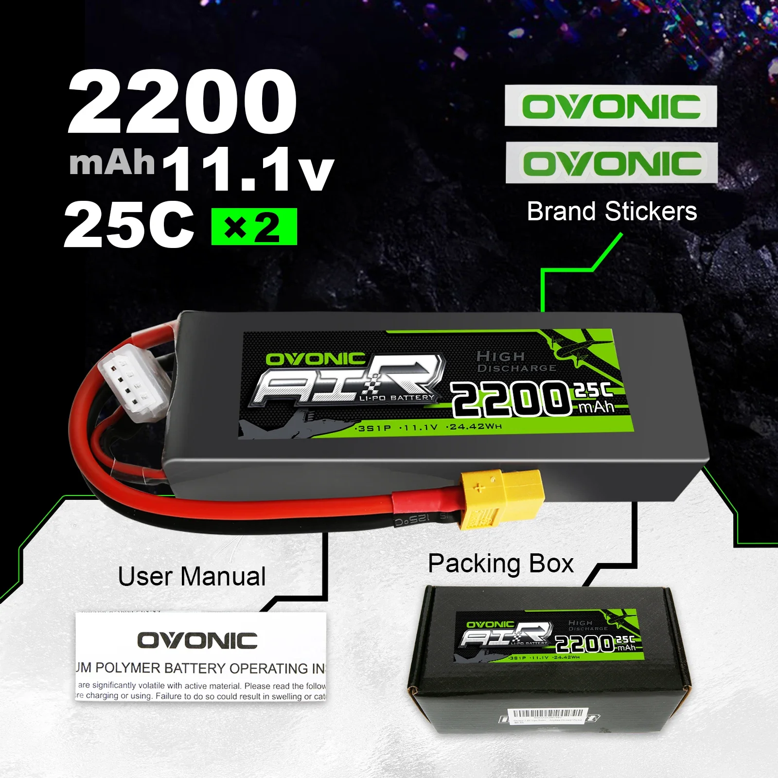 Akumulator OVONIC LiPo RC 2200mAh 3S 11.1V 25C Max 50C z wtyczką XT60 do Phantom FC40 Spare Walkera E22 RC Boat Car