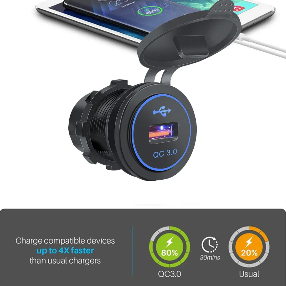 18W QC3.0 USB-Autoladegerät 12V/24V USB C Ladegerät Buchse Steckdose Schnellladung für Motorrad RV Auto LKW Boot ATV