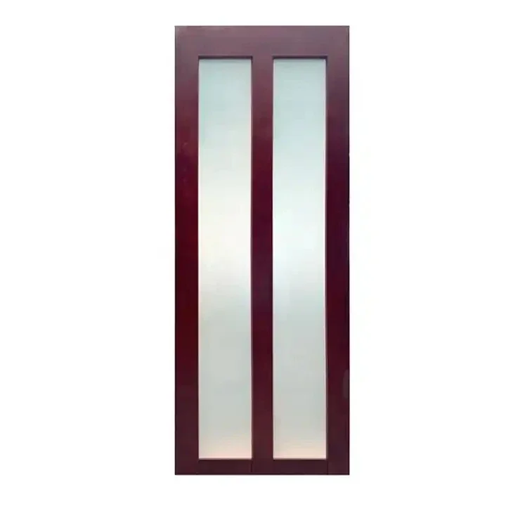 &R*Double Wooden Front Solid Half Glass Wood Door