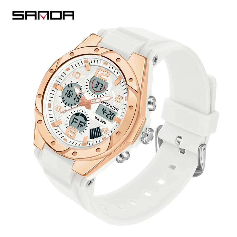 

SANDA 6062 Luxury New Ms. LED Digital Sport Watch Fashion Casual Women Girl Military 50M Waterproof Quartz Ms. Wristwatches