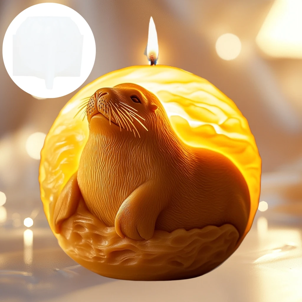 Cute Seal Spherical Scents Candle Silicone Mold Cute Seal Sea Lion Spherical Candle Silicone Mold Seal Relief Resin Plaster Mold