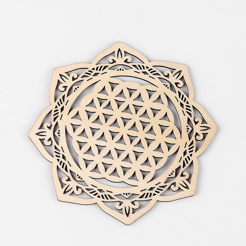 Wooden Chakra Board Metatron Flower Life Coaster Laser Engraved Hanging Decorative Yoga Meditation Energy Board Wiccan Ornament