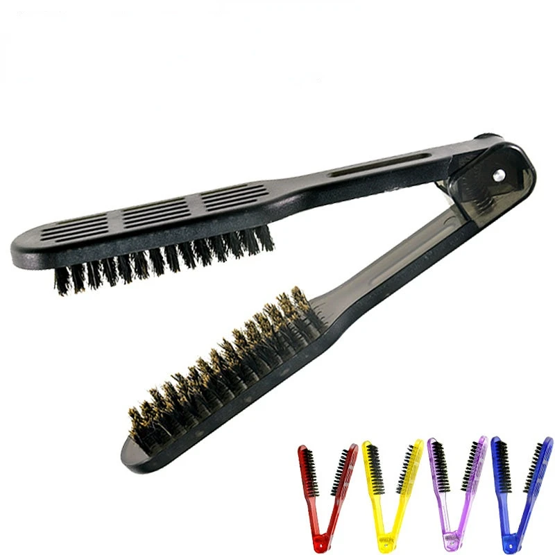 Peine alisador de cerámica, cepillo de pelo de doble cara, abrazadera de peluquería, cerdas de fibras naturales, herramienta de peinado