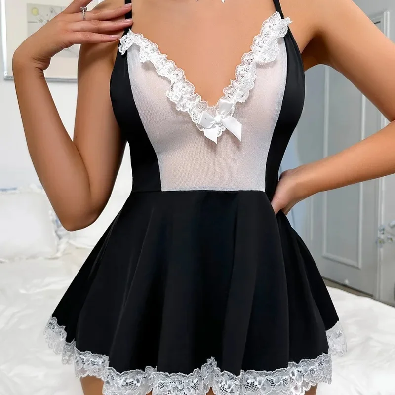 Nolia Sexy Female Lace Mesh Maid Uniform European American Style Underwear Temptation Sex Suit for Women 5d4;