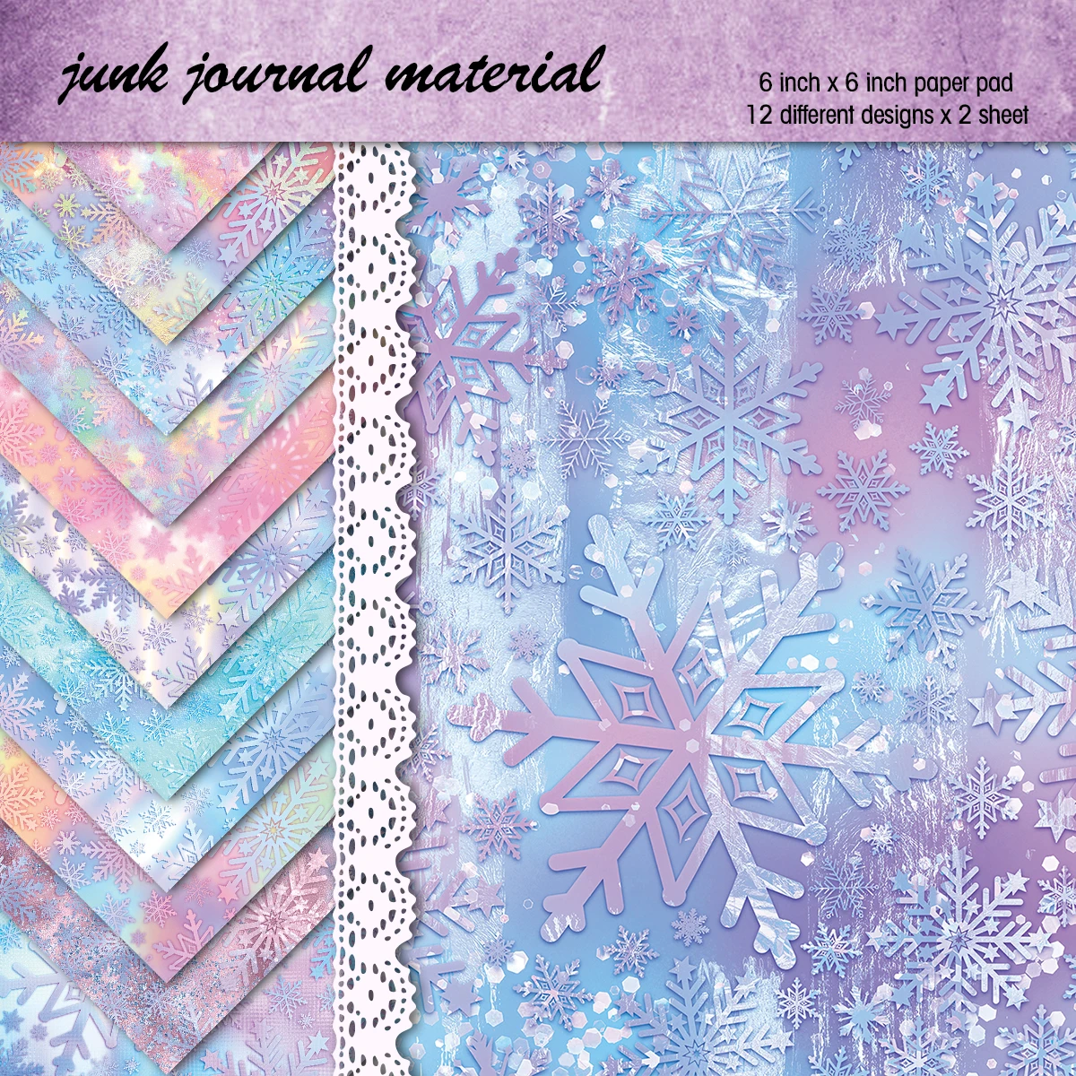 24 Blatt Winter-Schneeflocken-Weihnachts-Scrapbook-Papier, einseitiges DIY-Bastelpapier für Tagebuch, Grußkarten, Geschenkdekoration