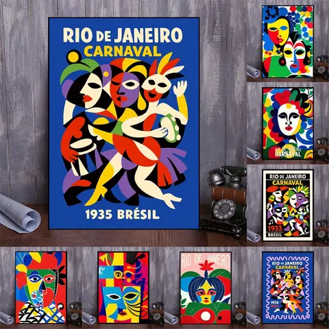 Pôster do Carnaval de Rio de Janeiro, Figura Humana Abstrata, Impressão em Tela Colorida, Arte Moderna para Decoração de Sala de Estar, Arte do Festival do Brasil