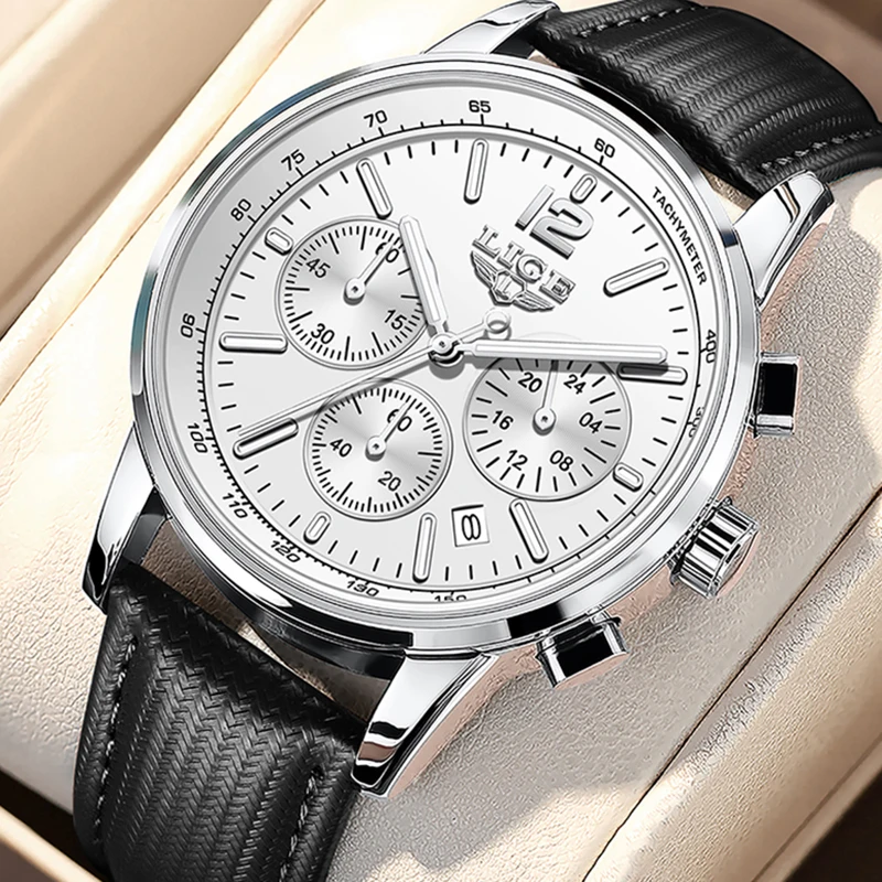 

LIGE Fashion Casual Quartz Man Watch Sport Retro Simple Calendar Belt Strap Waterproof Luminous Men's Wristwatches Male Gift+Box