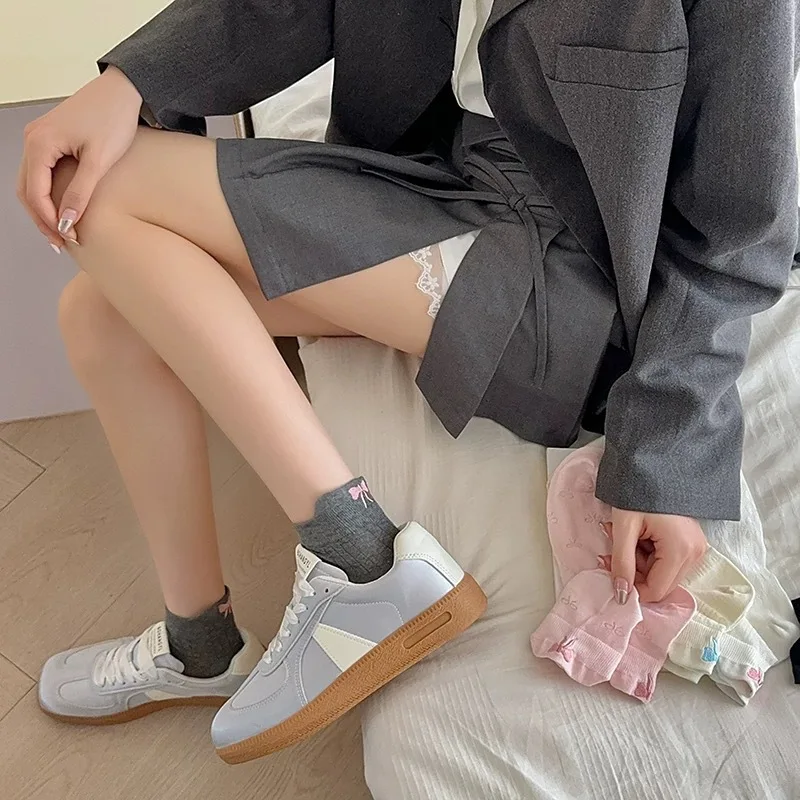 Women's Socks Bow Solid Color Fashion Simple Versatile Short Socks Comfortable Breathable Sweat Absorption Cotton Mesh Socks