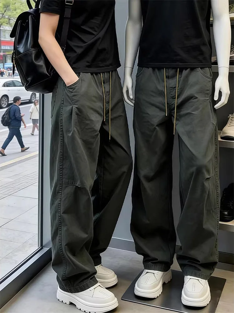 Summer Thin American Style Workwear Pants Loose Straight Casual Trousers for Men High Waist Cotton Straight Leg Slim Fit