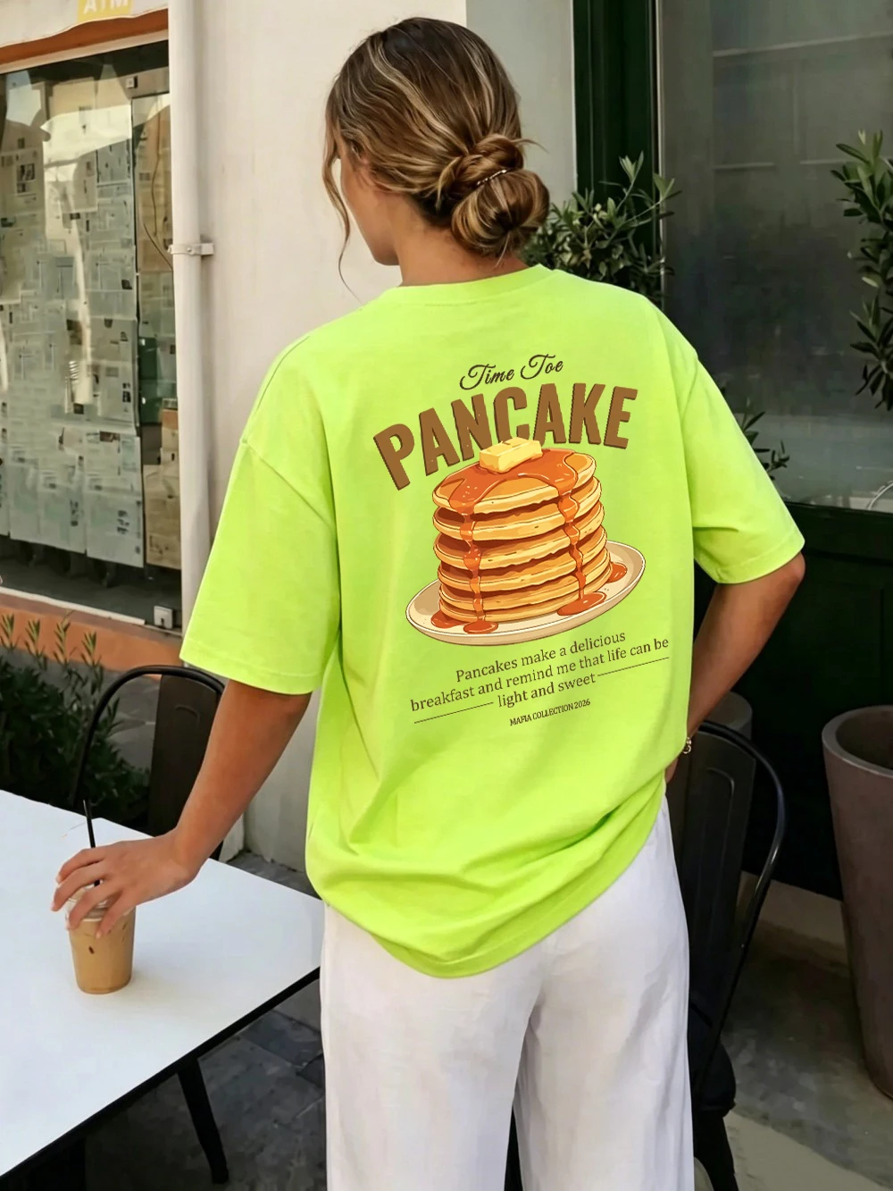 100% Cotton Womens T-Shirts Summer Time To Pancake Prints Short Sleeve Tees Soft Loose O-Neck Tops Holiday Casual Womans Clothes
