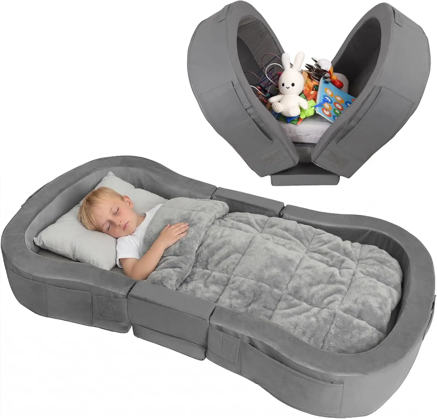 

Portable Toddler Bed for Travel, Foldable Floor Cot with Washable Cover, Easy to Use, Dark Grey