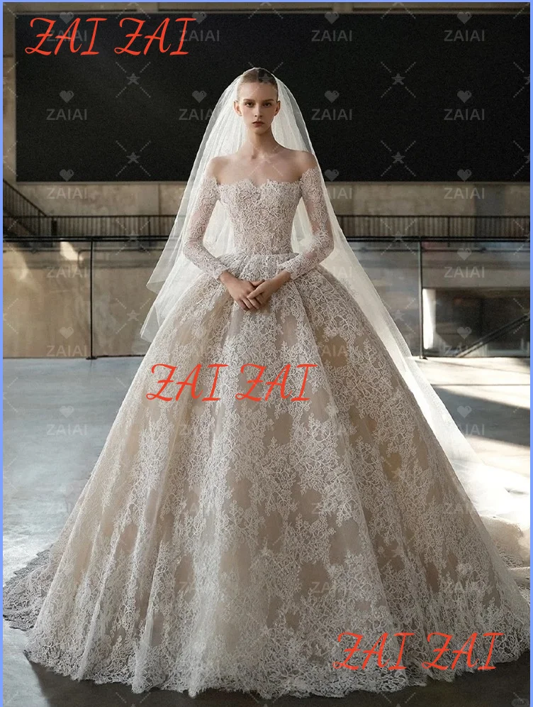 

Customized Sweetheart Long Sleeve Ball Gown Wedding Dress Vintage Lace For Woman Bridal Up Pleat Dresses Vestidos De Novia