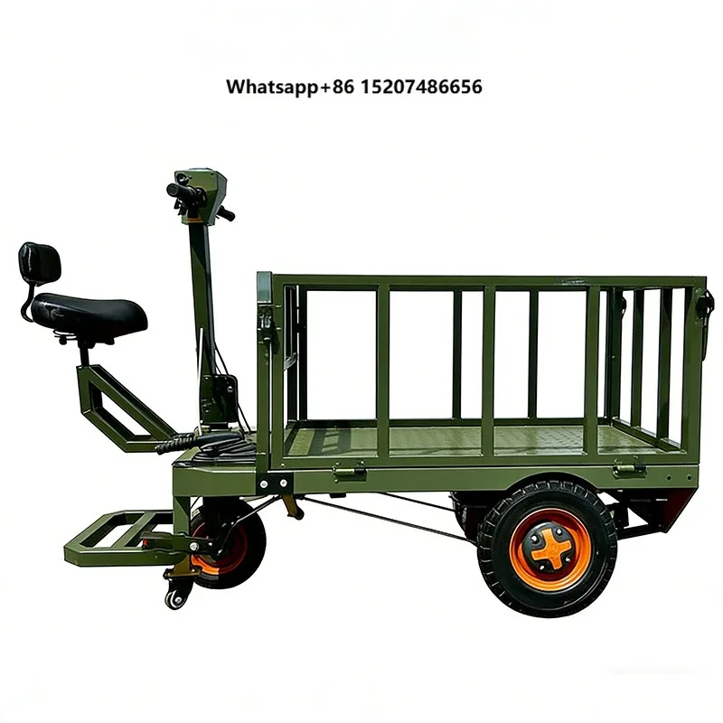 Foldable Electric 3-Wheel Riding Trolley Cart Long Range Battery All Terrain Outdoor Heavy Duty Cargo Platform Transport Cart