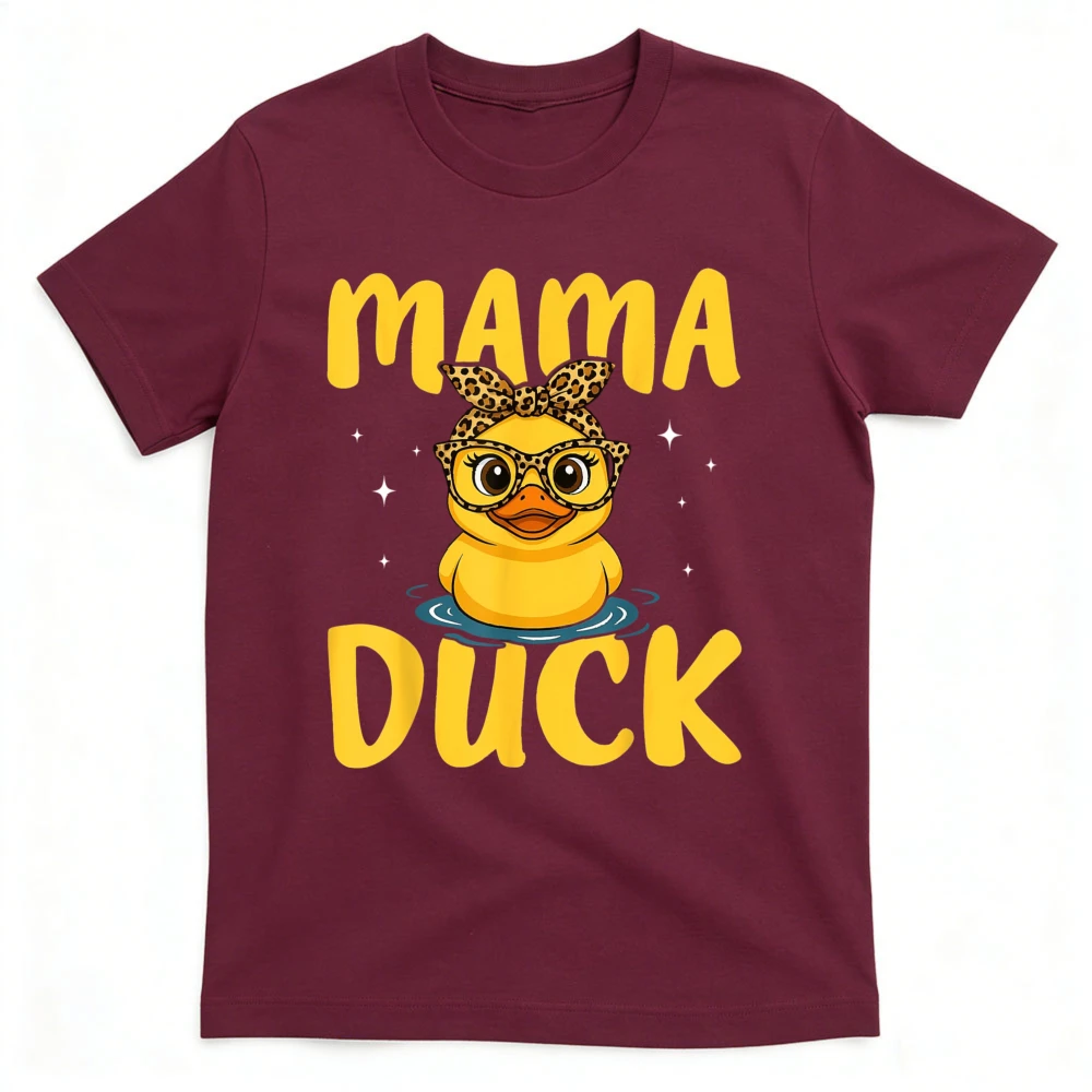 

Mama Duck Leopard Print Glasses Graphic Shirt Women Summer Cotton Short Sleeve Mom Life Family Matching Casual Daily Life Outfit