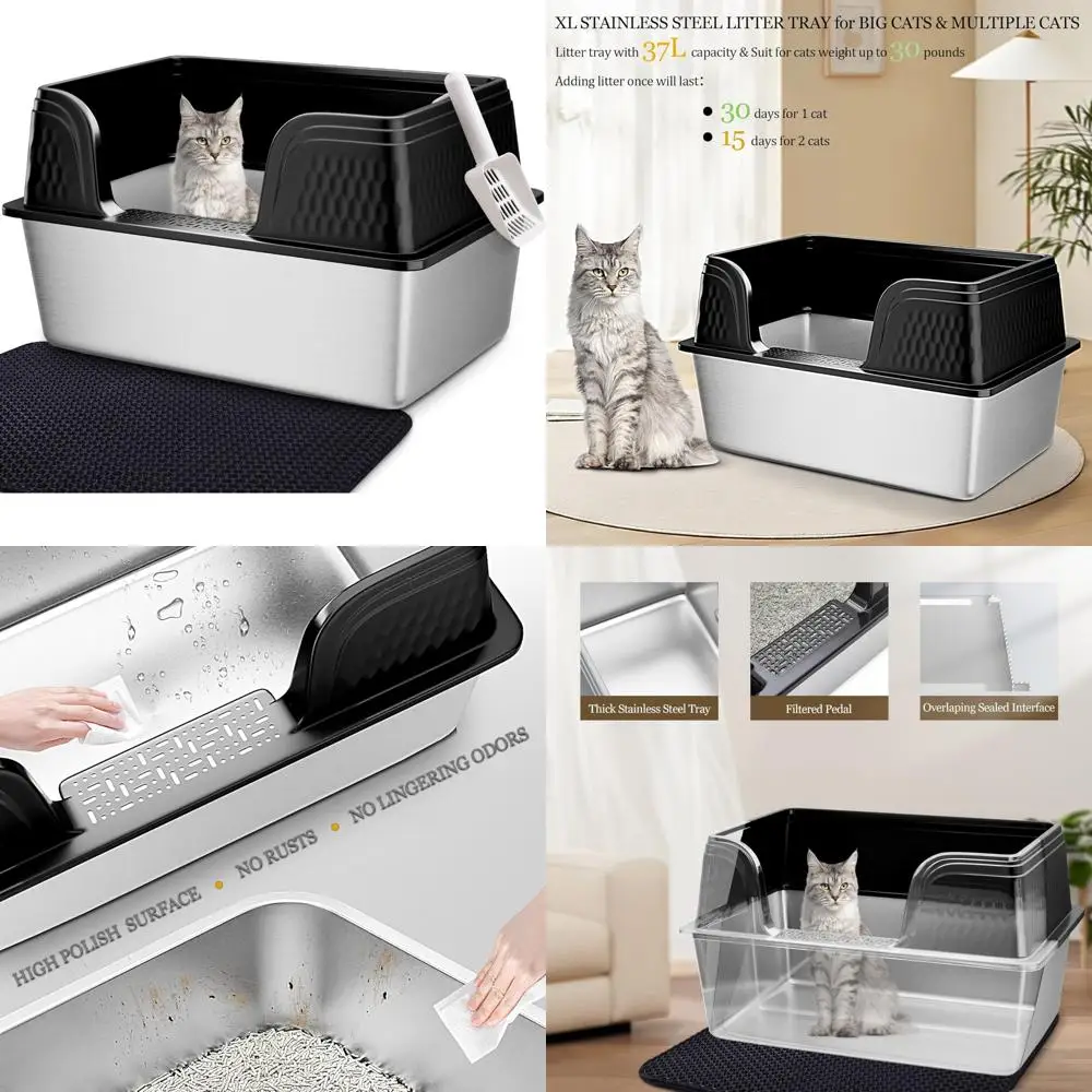 

Extra Large High-Sided Side Entry Metal Cat Litter Box with Lid, 23.7L x 16W x 14H, Ideal for XXL Cats