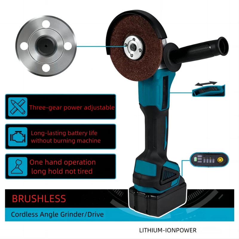 Brushless Angle Grinder Electric Cordless Cutting Machine Polishing Power Tool For Makita 18V Battery 100mm