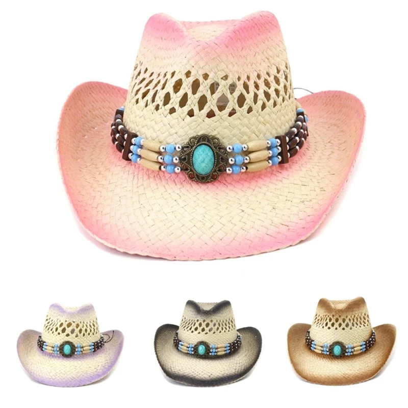

Hollow out Cowgirl Hat Crochet Straw Weaving Wedding Photo Costume Props Summer