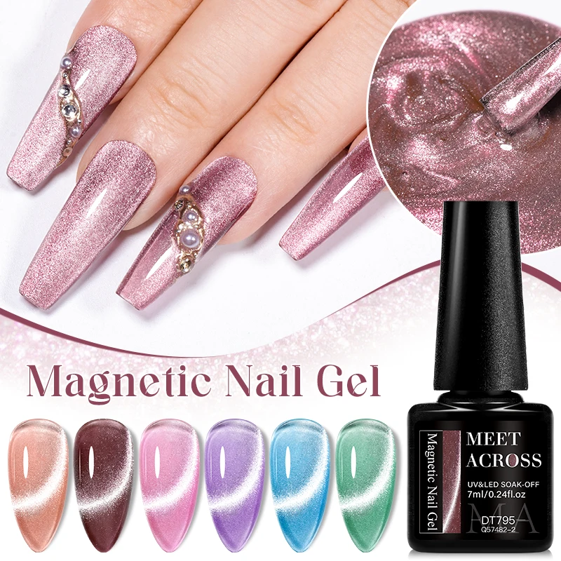 MEET ACROSS 7ml Gel Magnetico Smalto Nail Art Riflettente Glitter Cat Eye Gel Soak Off UV Nail Glue Semipermanente Vernice