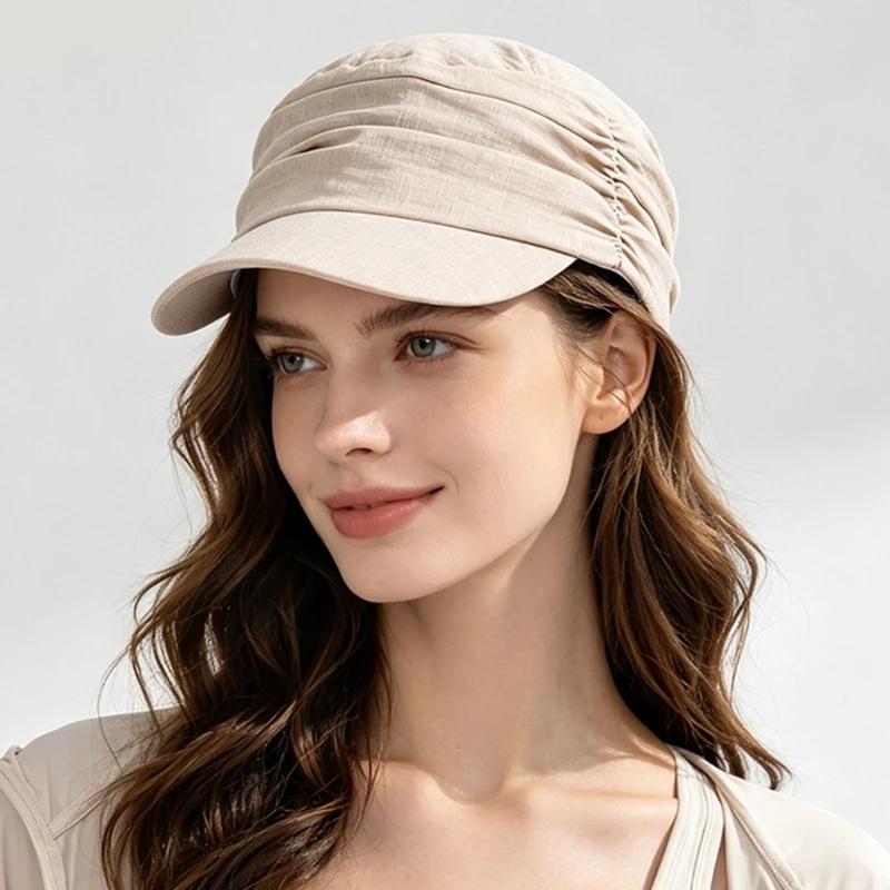 Pleated Cotton Sun Cap with Short Front and Gathered Top Baseball Cap for Commuting, Outdoor Daily Use, and Sunny Outings